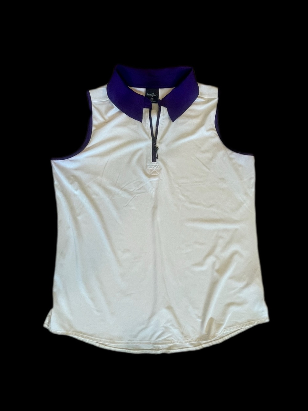 Belyn Key White Sleeveless Polo Tank with Purple Collar